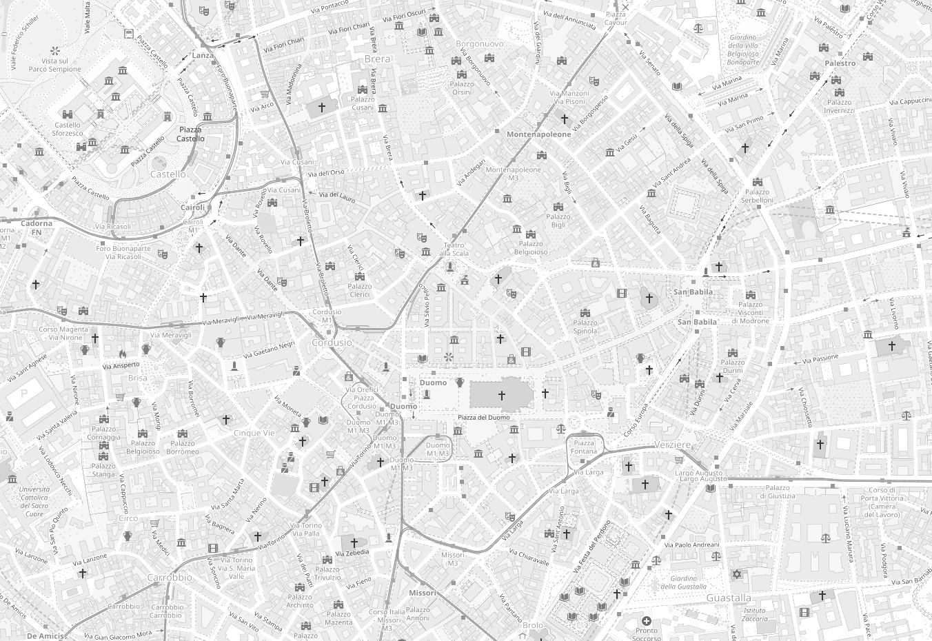 Plan du centre de Milan avec les points chauds du 17 octobre
